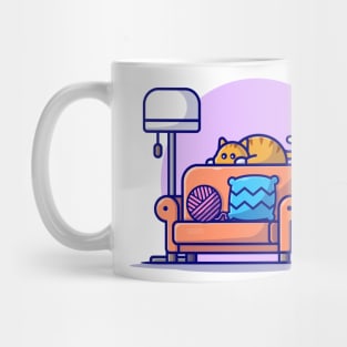 Cute Cat Sleeping On Sofa Cartoon Vector Icon Illustration Mug